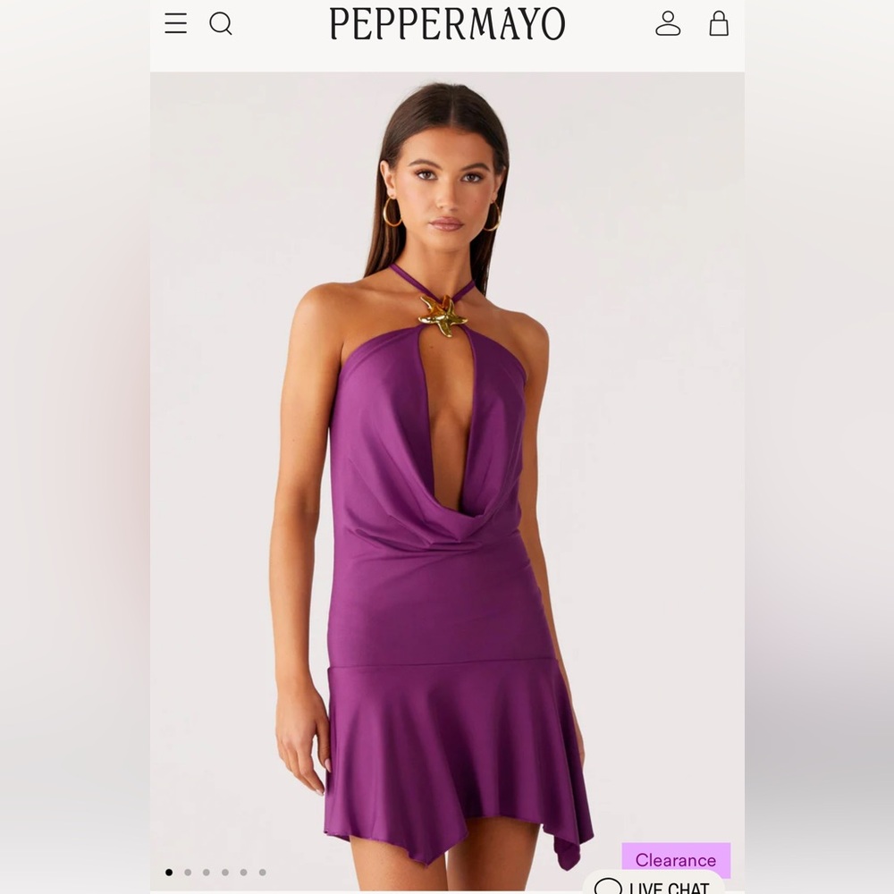 Peppermayo Purple Halter Draped Mini Dress with Gold Accent